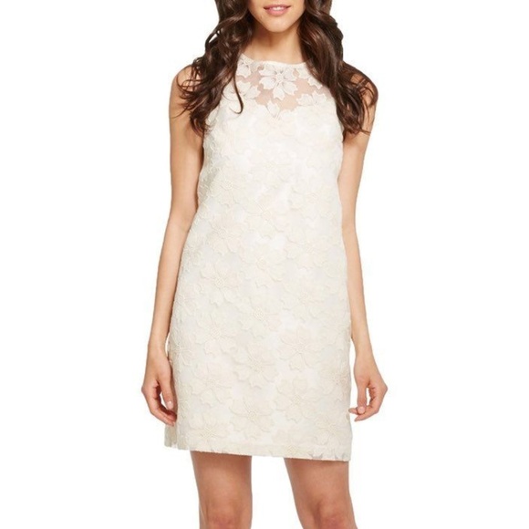 Donna Morgan Ivory Embroidered Floral Lace Shift Dress Size 10 Sleeveless NWT - Picture 6 of 7